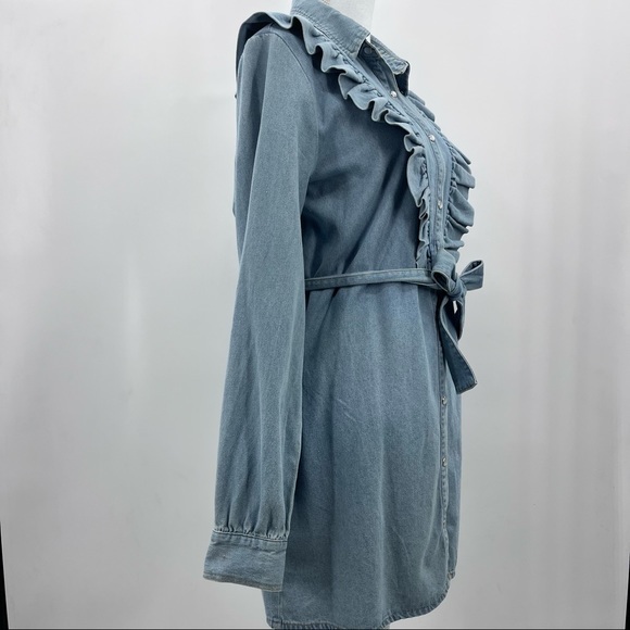 Fantastic Fawn Ruffle Denim Button Up Dress with Belt NWT - Picture 6 of 14